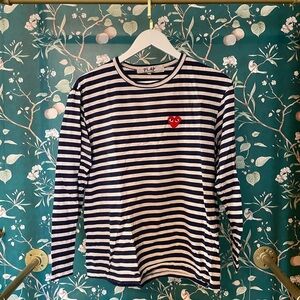 Comme des Garcons PLAY heart long sleeve striped tee